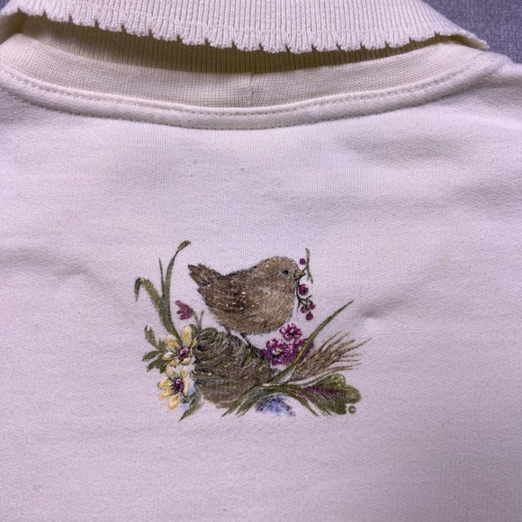 Northern Reflections Women's Cream Floral Bird Embroidered Collared Sweatshirt L - Picture 6 of 8